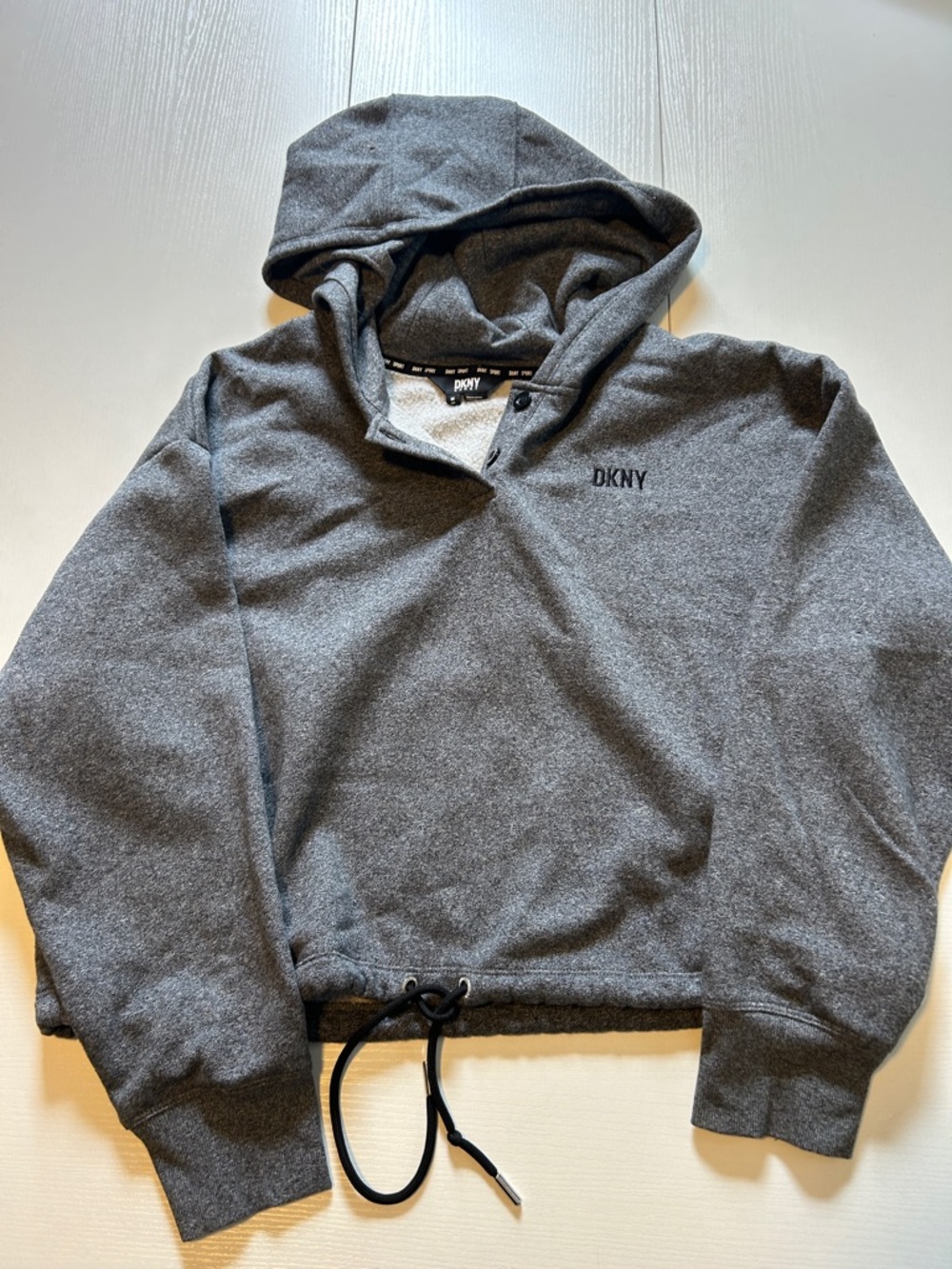 DKNY Dark Gray Hooded Pullover with Drawcord